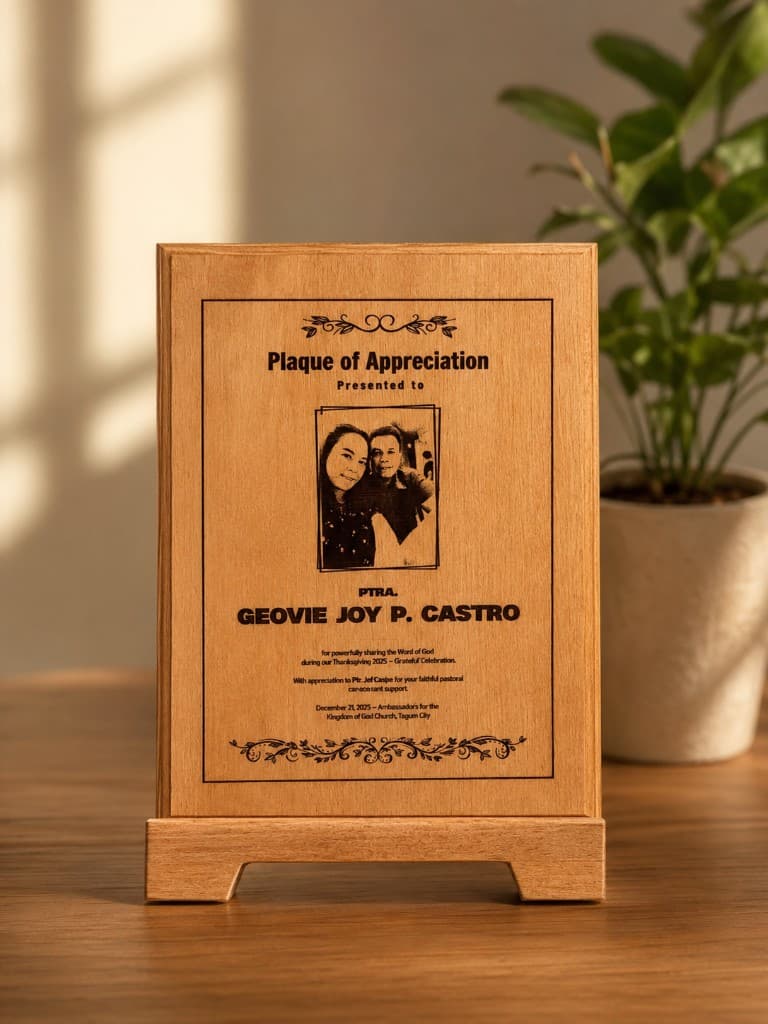 Custom appreciation plaque with photo and ceremony details